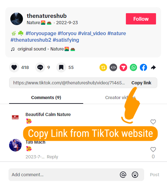 Salin tautan video TikTok dari situs TikTok